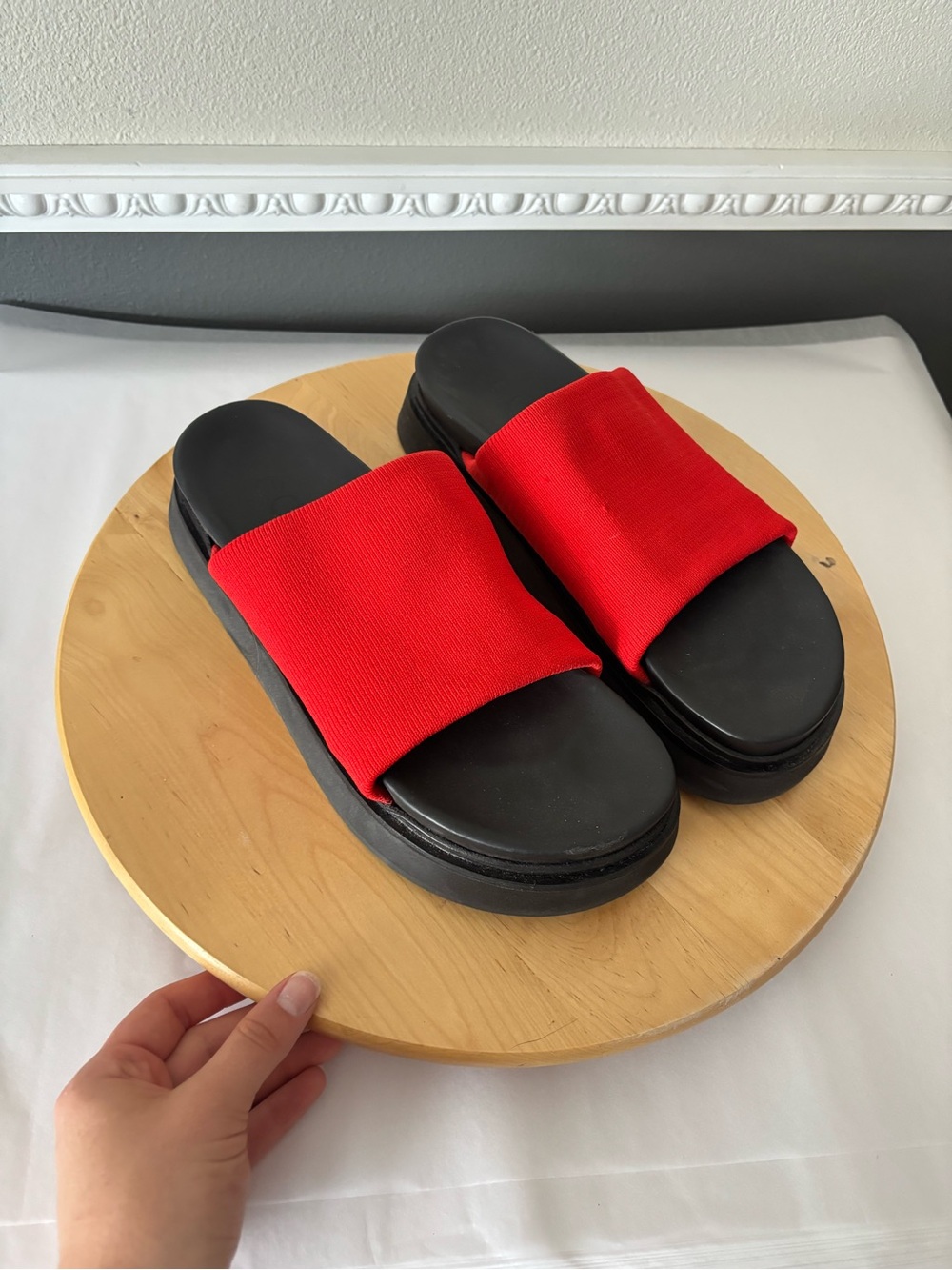 COS Red Slide Sandals with Black Platform